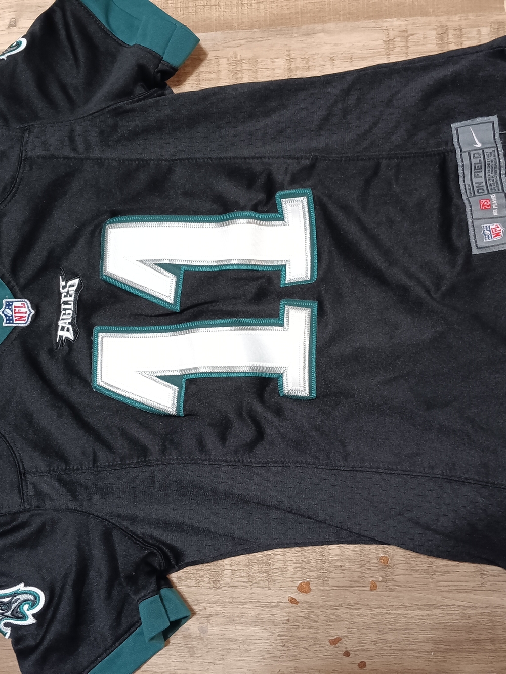 Nike Black and Teal #11 Eagles Football Jersey